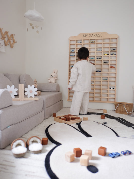wooden matchbox car storage shelf