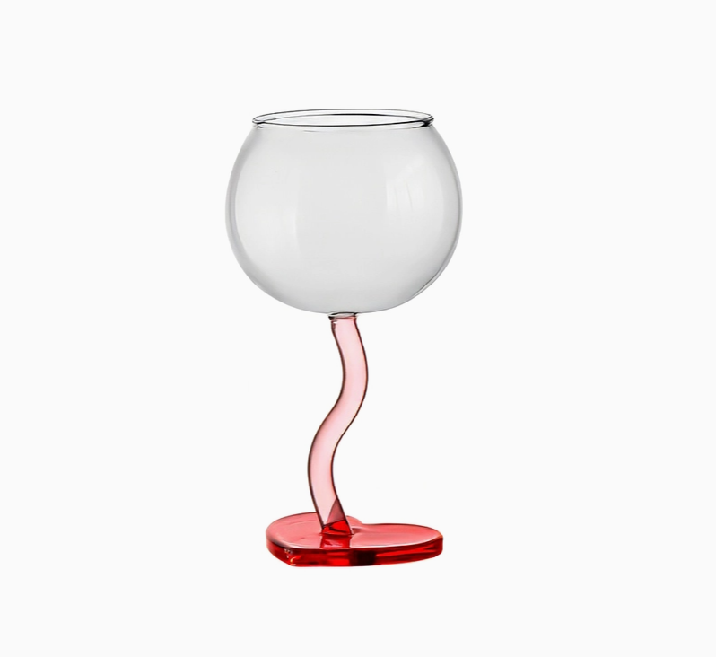 "L'amour" Burgundy Glass with Heart Shape Base