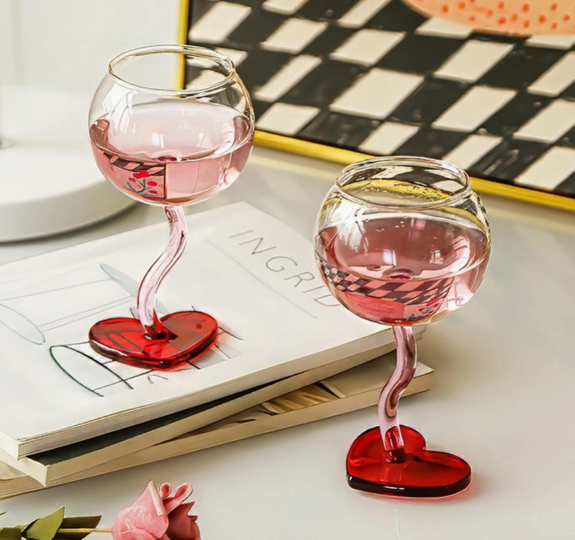 "L'amour" Burgundy Glass with Heart Shape Base