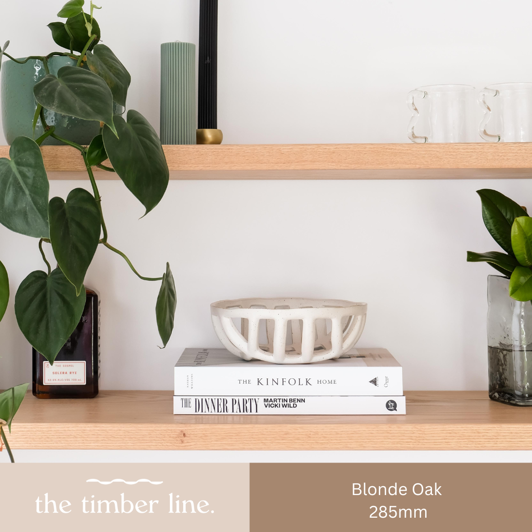 Blonde oak floating shelves