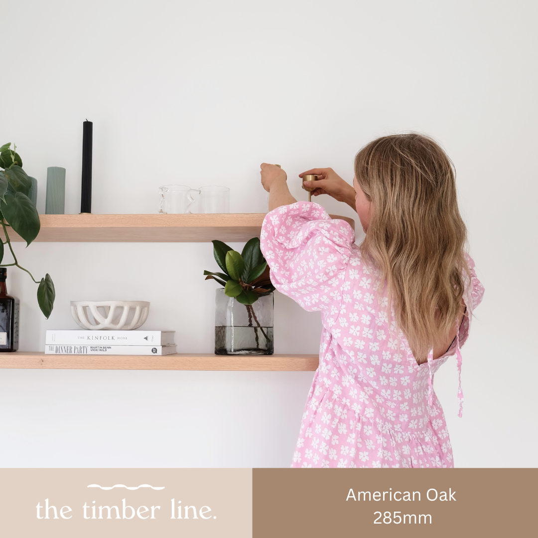 girl keeping accessories on wall shelves