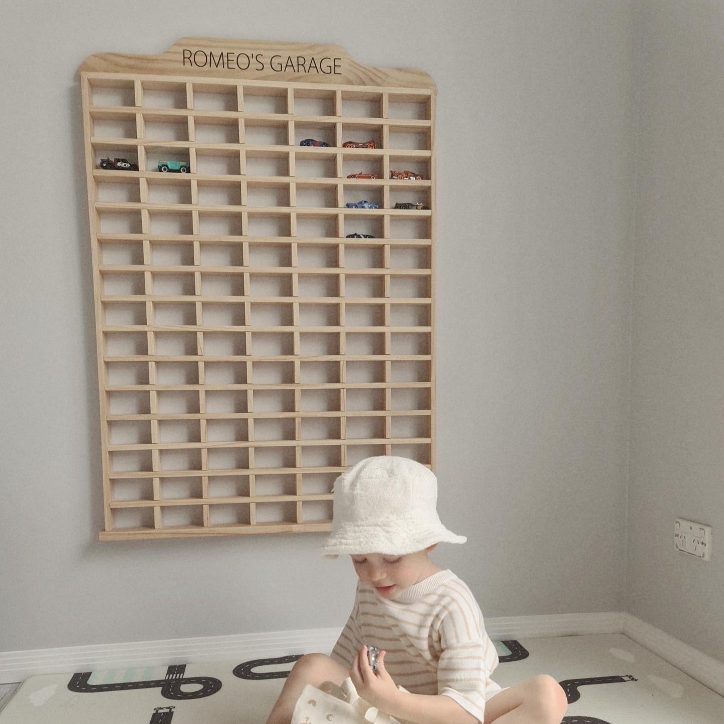 matchbox car storage playing by kid