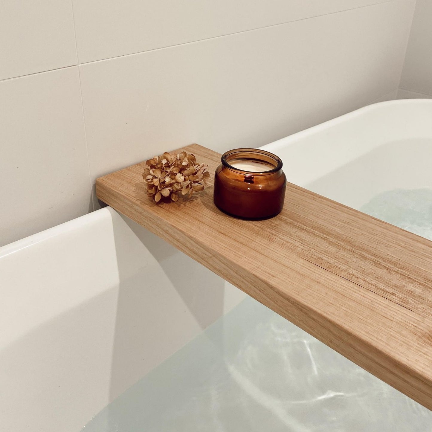 bath caddy with candle