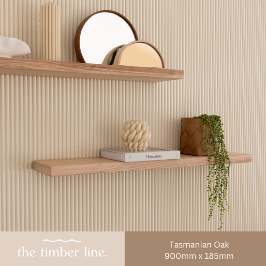 Tasmanian oak floating shelf measuring 900mm * 185 mm