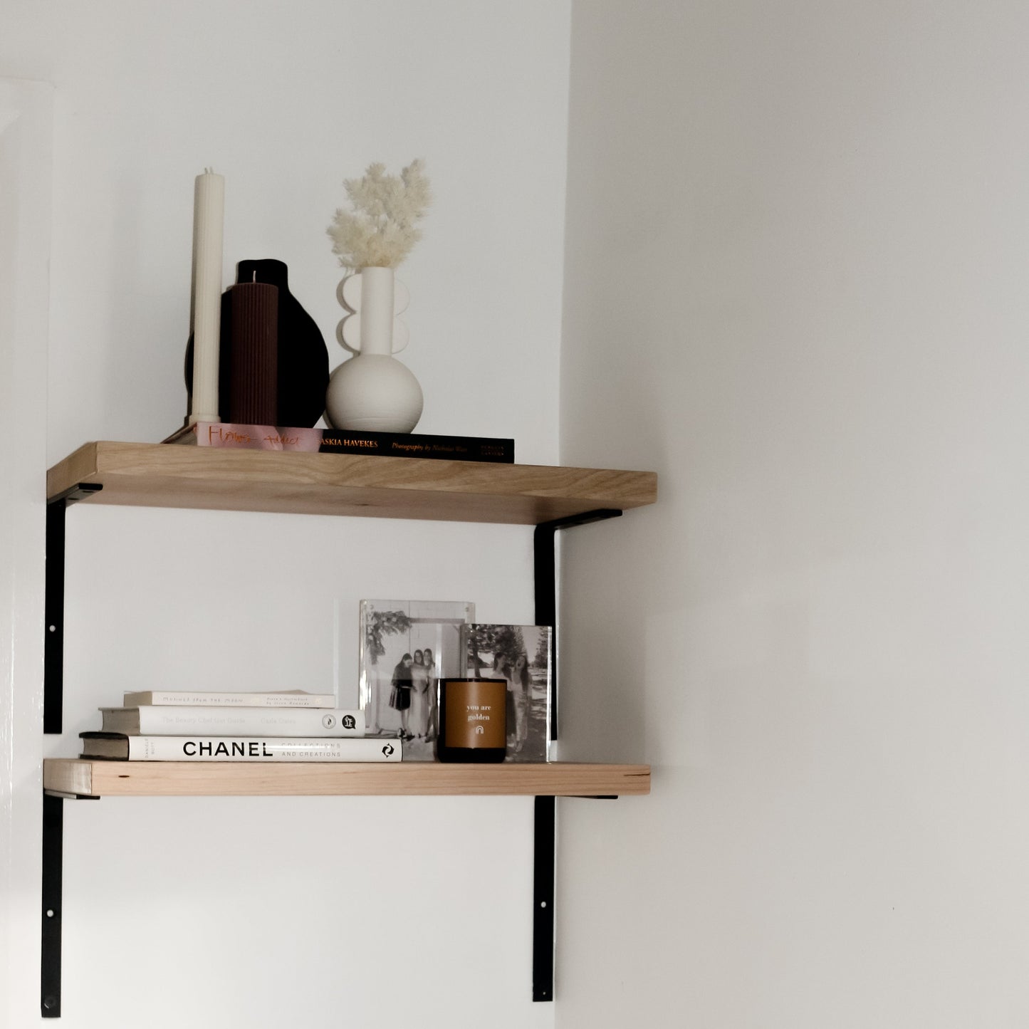 black bracket shelves